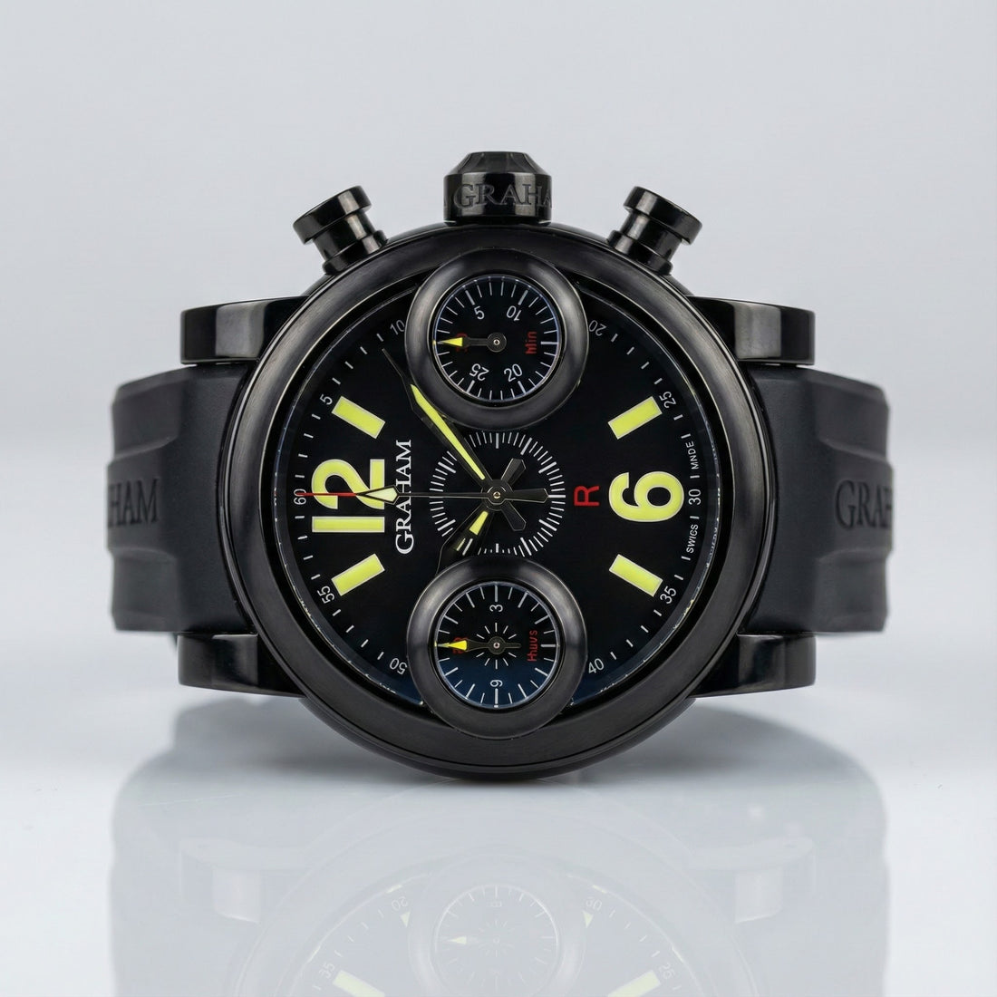 Swordfish Chronograph "Black Knight" Watch | Graham | Black PVD Steel | 46mm Case | Black Dial & Rubber Strap | Ref. 2SWASB | Pre-Owned - Brownee Jewelers