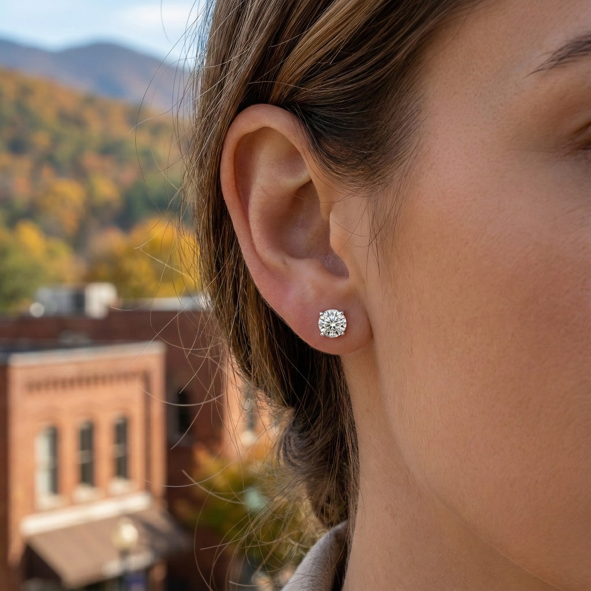 1.00 ctw Round CZ Stud Earrings | Sterling Silver | Classic Solitaire - Brownee Jewelers