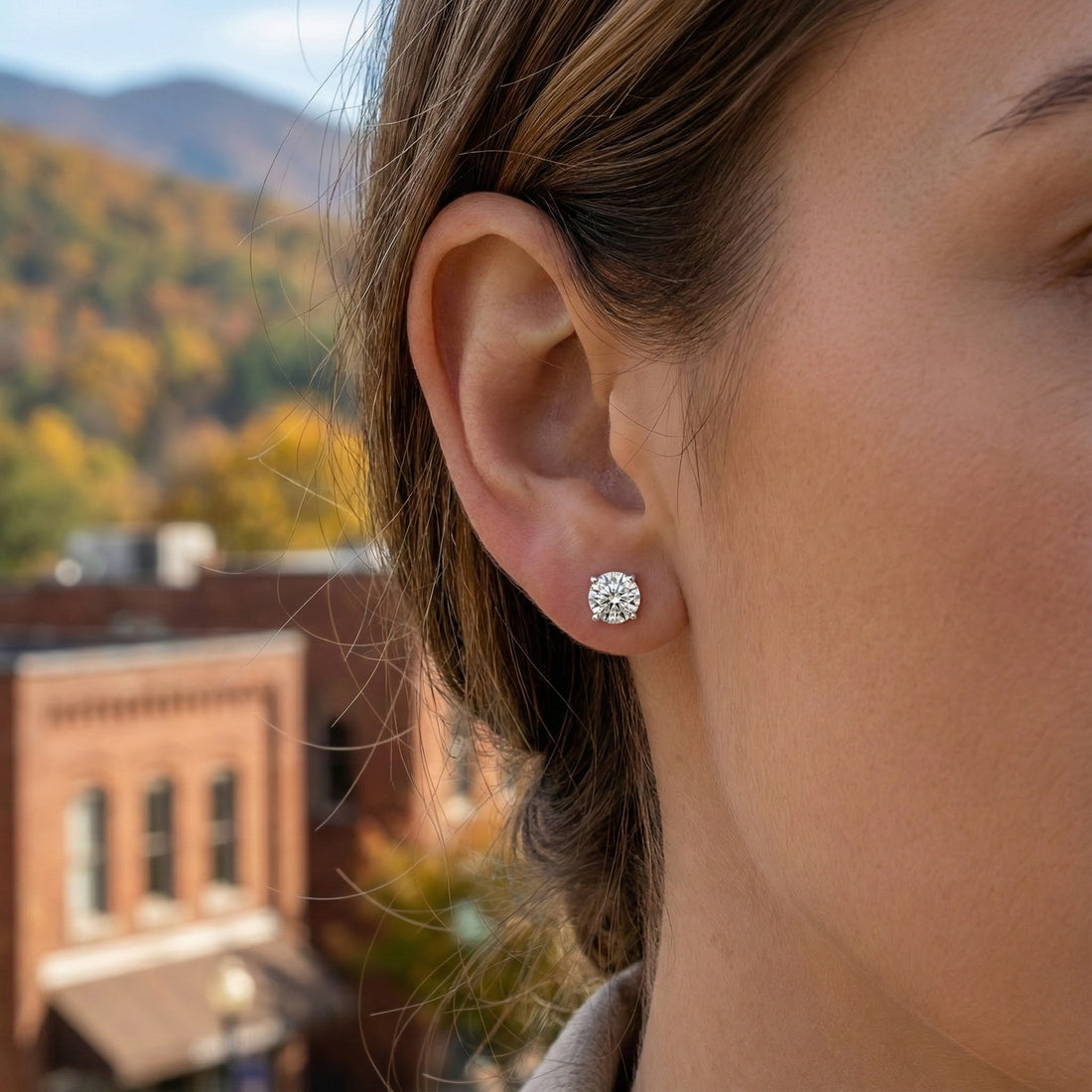 1.00 ctw Round CZ Stud Earrings | Sterling Silver | Classic Solitaire - Brownee Jewelers