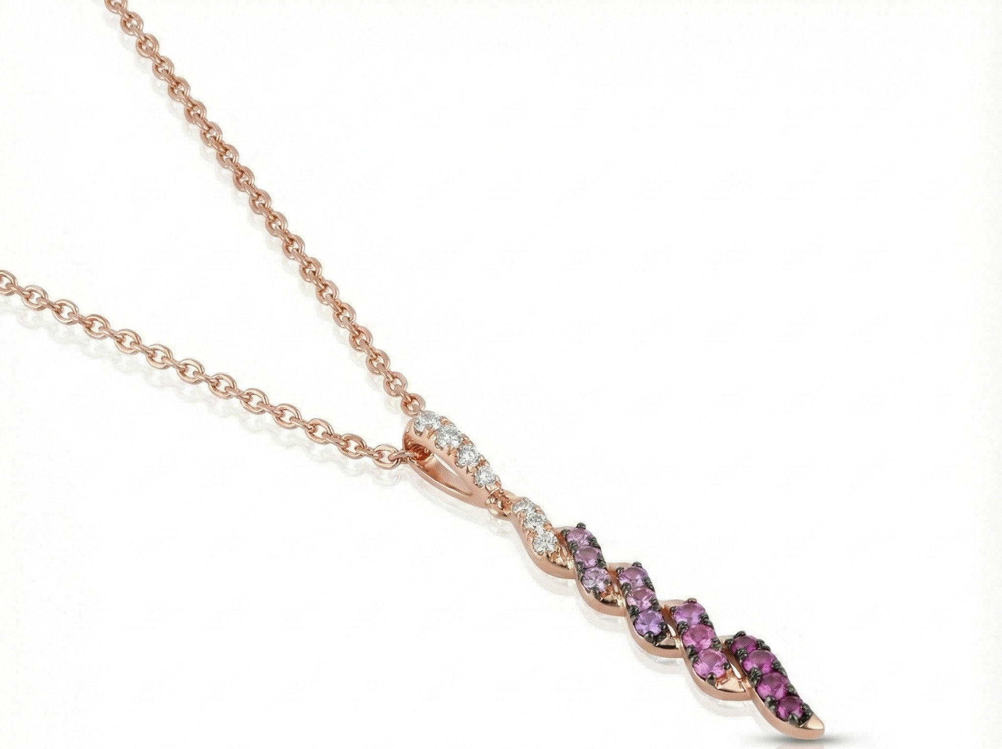 Le Vian® Pink Sapphire Ombré & White Sapphire Pendant in 14K Strawberry Gold® Graceful color and fluid design define this Le Vian® pendant featuring 3/8 ct. of Pink Sapphire Ombré, beautifully graduated for a soft, romantic glow