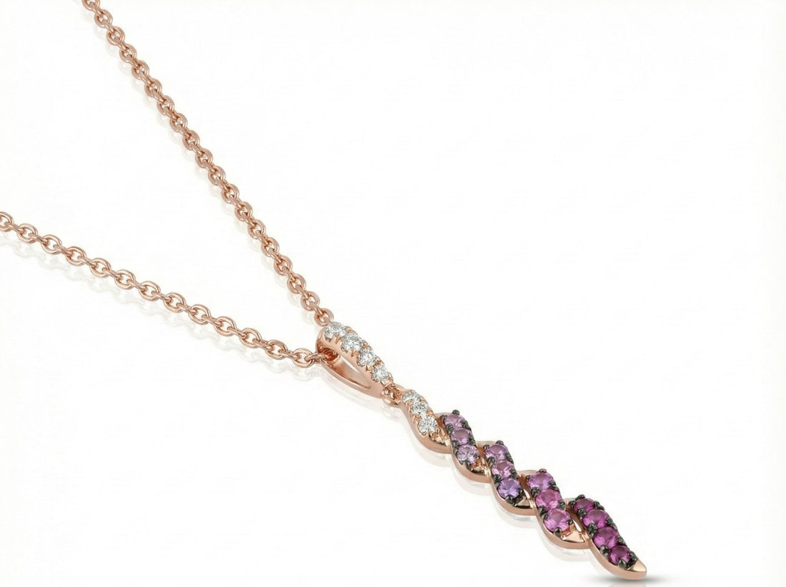 Le Vian® Pink Sapphire Ombré & White Sapphire Pendant in 14K Strawberry Gold® Graceful color and fluid design define this Le Vian® pendant featuring 3/8 ct. of Pink Sapphire Ombré, beautifully graduated for a soft, romantic glow