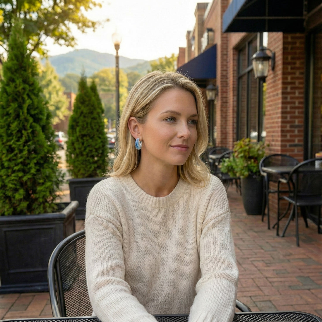 Denim Ombré® Sapphire Hoop Earrings | 14K White Gold | 2.90 ctw Blue & White Sapphires | Huggie Hoops - Brownee Jewelers