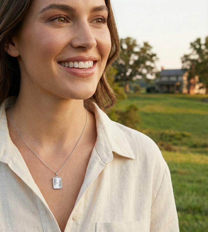 Sterling Silver Rectangular Fluted Medallion Diamond Pendant Necklace – 1/20 CTW