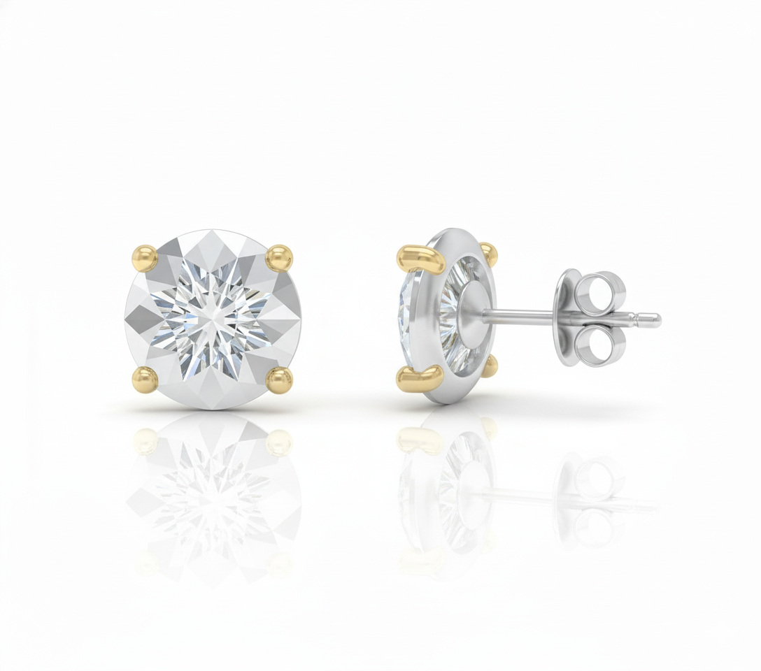 10K Yellow Gold & Silver .02ct Diamond Stud Earrings – Holiday Sale $49.88