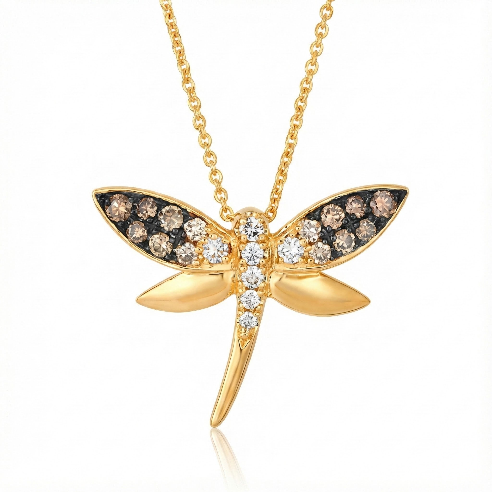 Chocolate Ombre Diamond Bee Pendant | 14K Yellow Gold | 0.34 ctw | Nature-Inspired Necklace - Brownee Jewelers