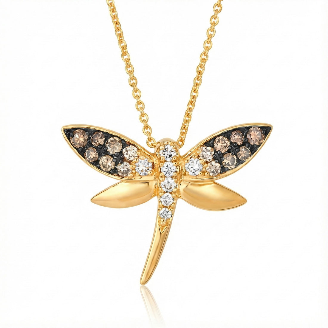 Chocolate Ombre Diamond Bee Pendant | 14K Yellow Gold | 0.34 ctw | Nature-Inspired Necklace - Brownee Jewelers