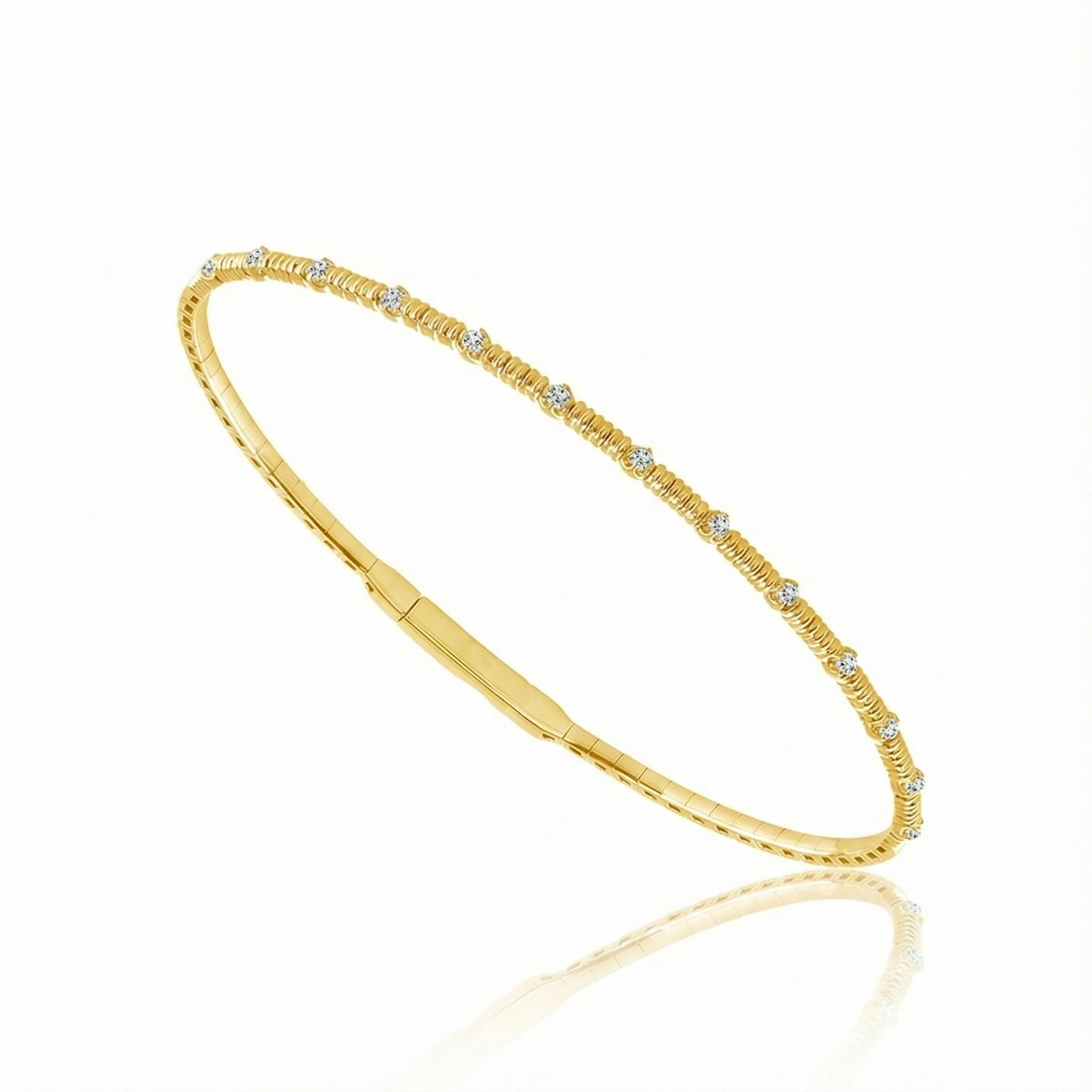 ---14K Yellow Gold Diamond Flex Bangle – .20ct Total Weight