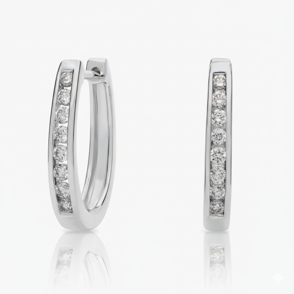 Sterling Silver Lab-Grown Diamond Channel-Set Hoop Earrings