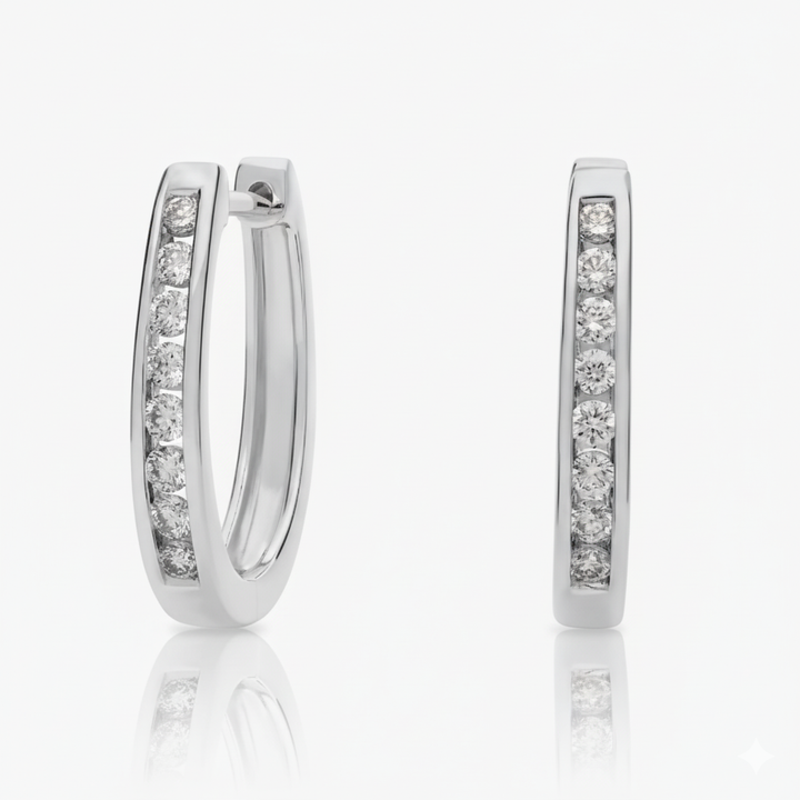 Sterling Silver Lab-Grown Diamond Channel-Set Hoop Earrings