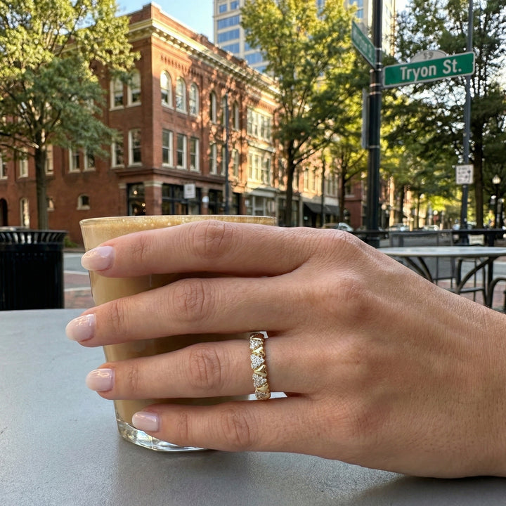 Diamond Heart Band | 14K Yellow Gold | 0.12 ctw | Pavé Heart Ring - Brownee Jewelers