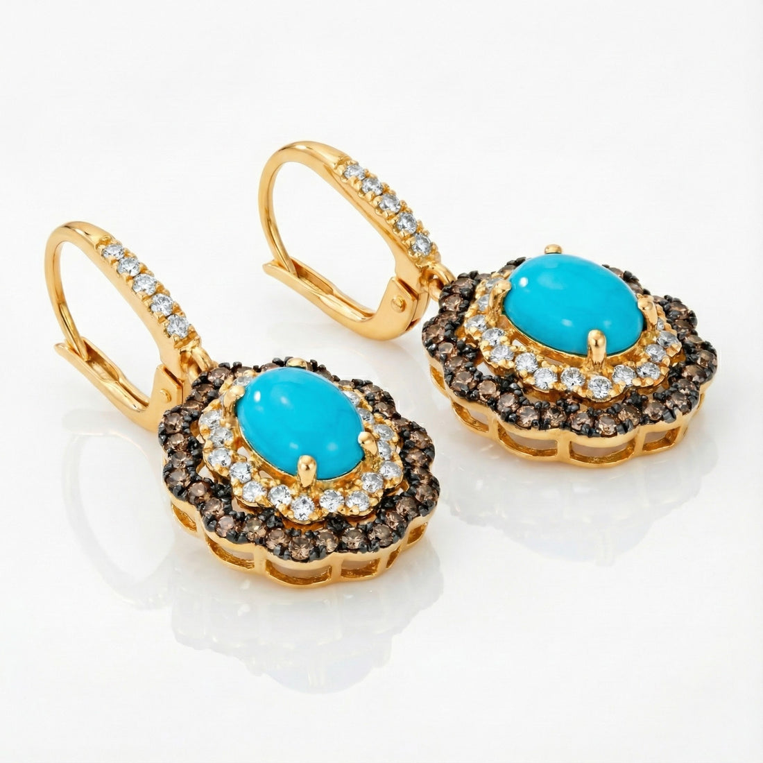 Le Vian® 14K Honey Gold™ Robin’s Egg Blue Turquoise & Diamond Drop Earrings These striking Le Vian® drop earrings feature 1 3/8 cts. Robin’s Egg Blue Turquoise, showcased in a bold double-halo design.