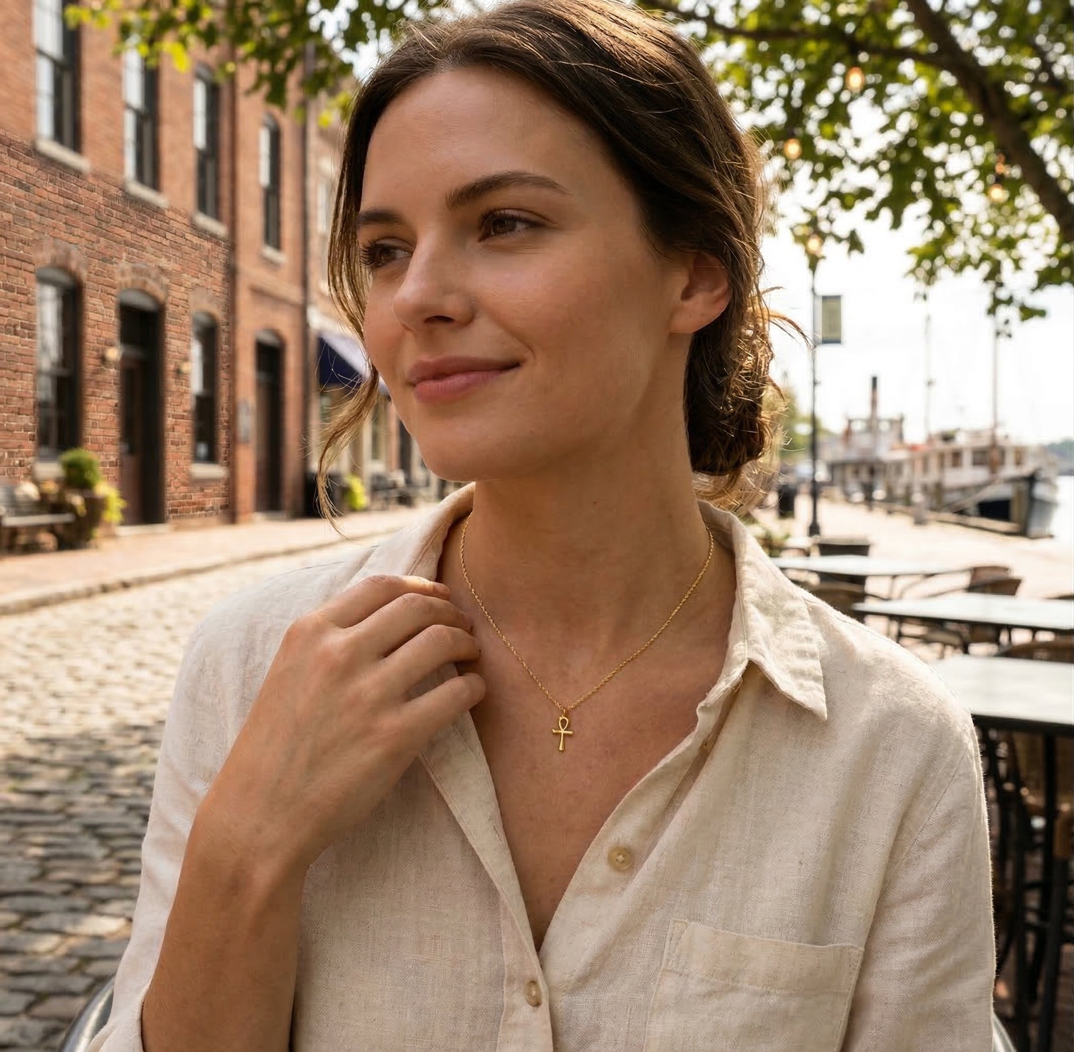 Ankh Cross Pendant Necklace | 14K Yellow Gold | Adjustable 18" Chain | 3D Symbol of Life - Brownee Jewelers