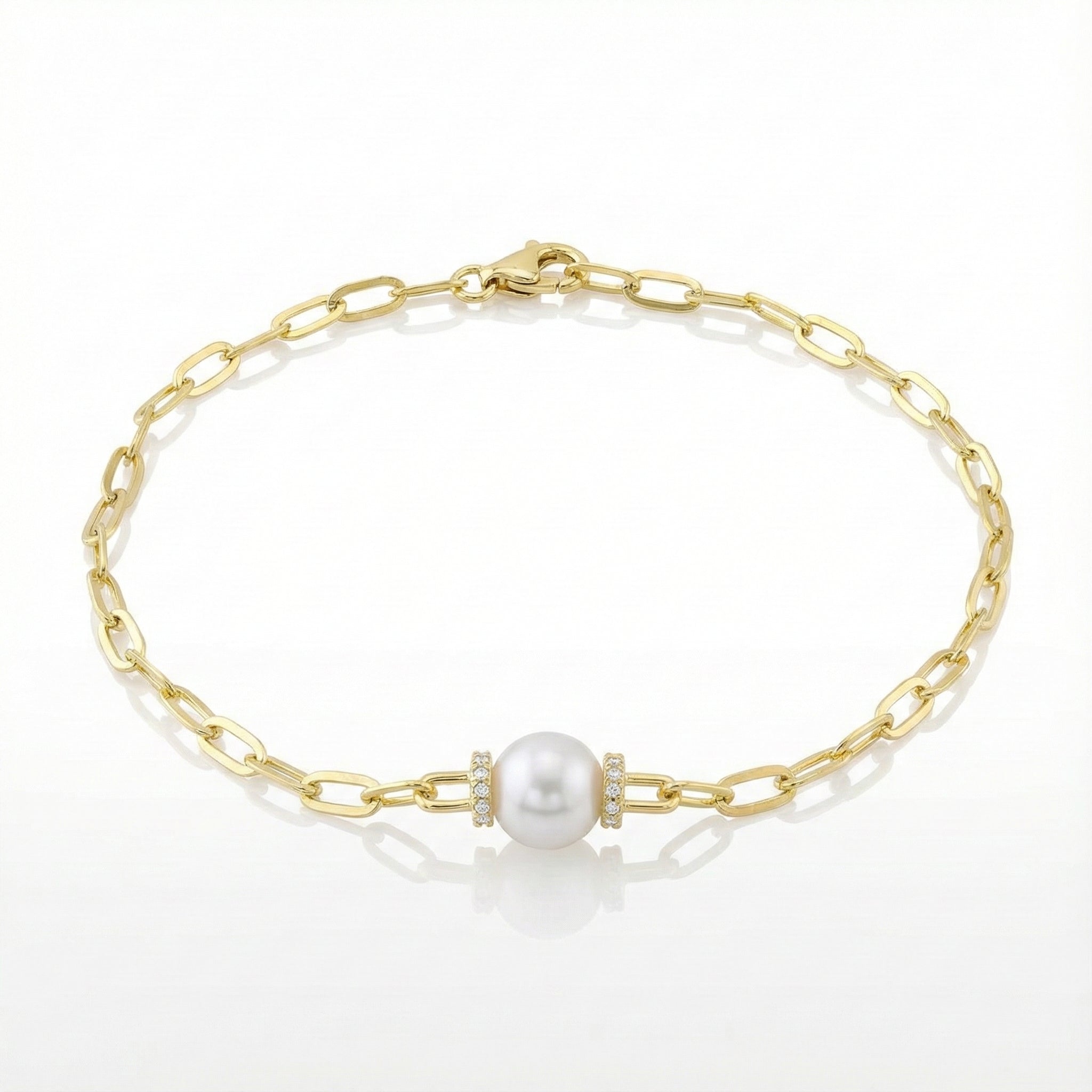 Shy Bracelet :The Aurora Link Pearl Bracelet" 14kt yellow gold - Brownee Jewelers