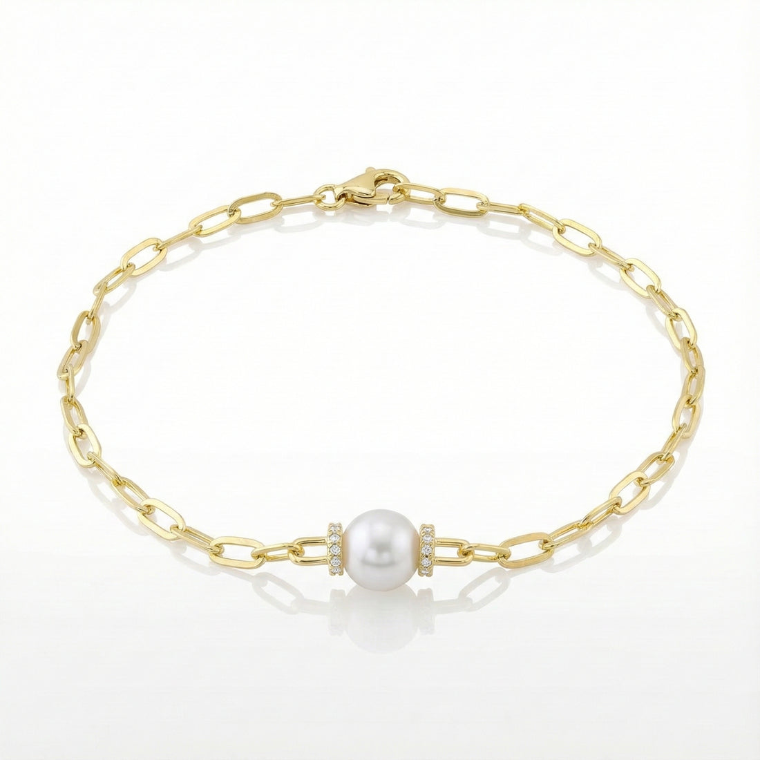 Shy Bracelet :The Aurora Link Pearl Bracelet" 14kt yellow gold - Brownee Jewelers