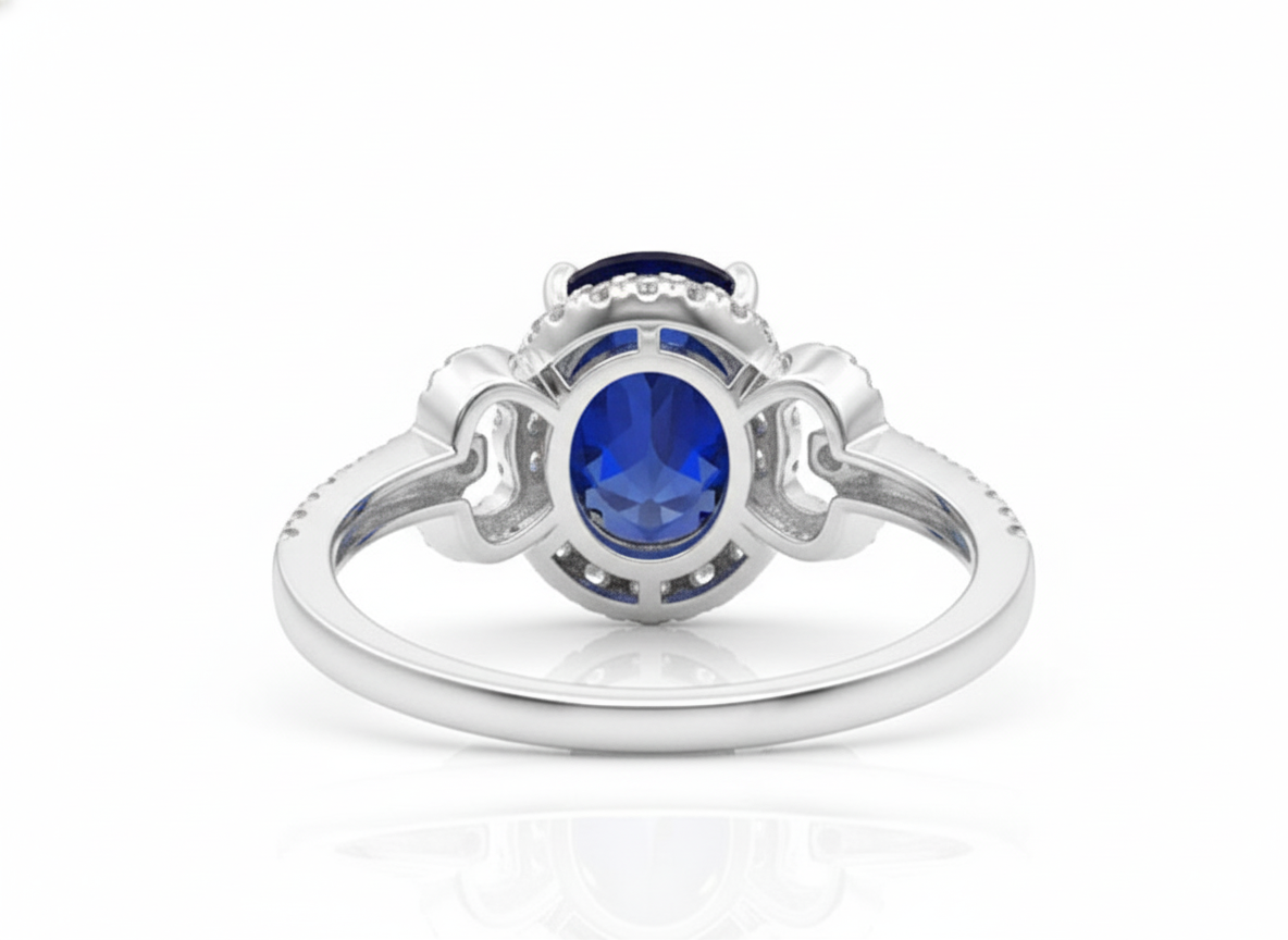 14K White Gold 1.09ct Oval Sapphire & .35ct Diamond Ring