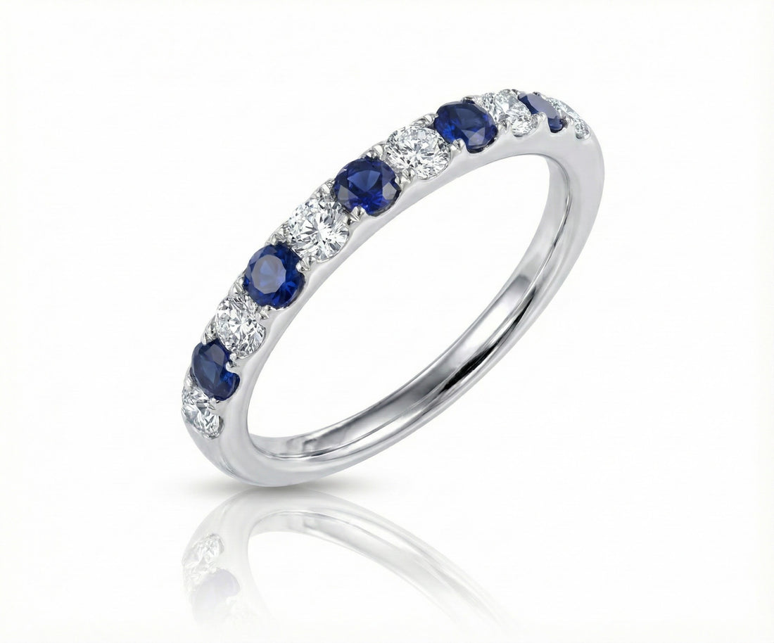Alternating Lab Sapphire & CZ Band Ring | Sterling Silver - Brownee Jewelers