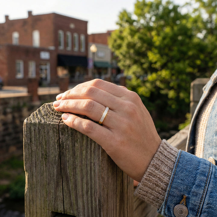 Diamond Pavé Triple Row Stackable Ring | Gold Plated / Sterling Silver | Size 8 Band Ring - Brownee Jewelers