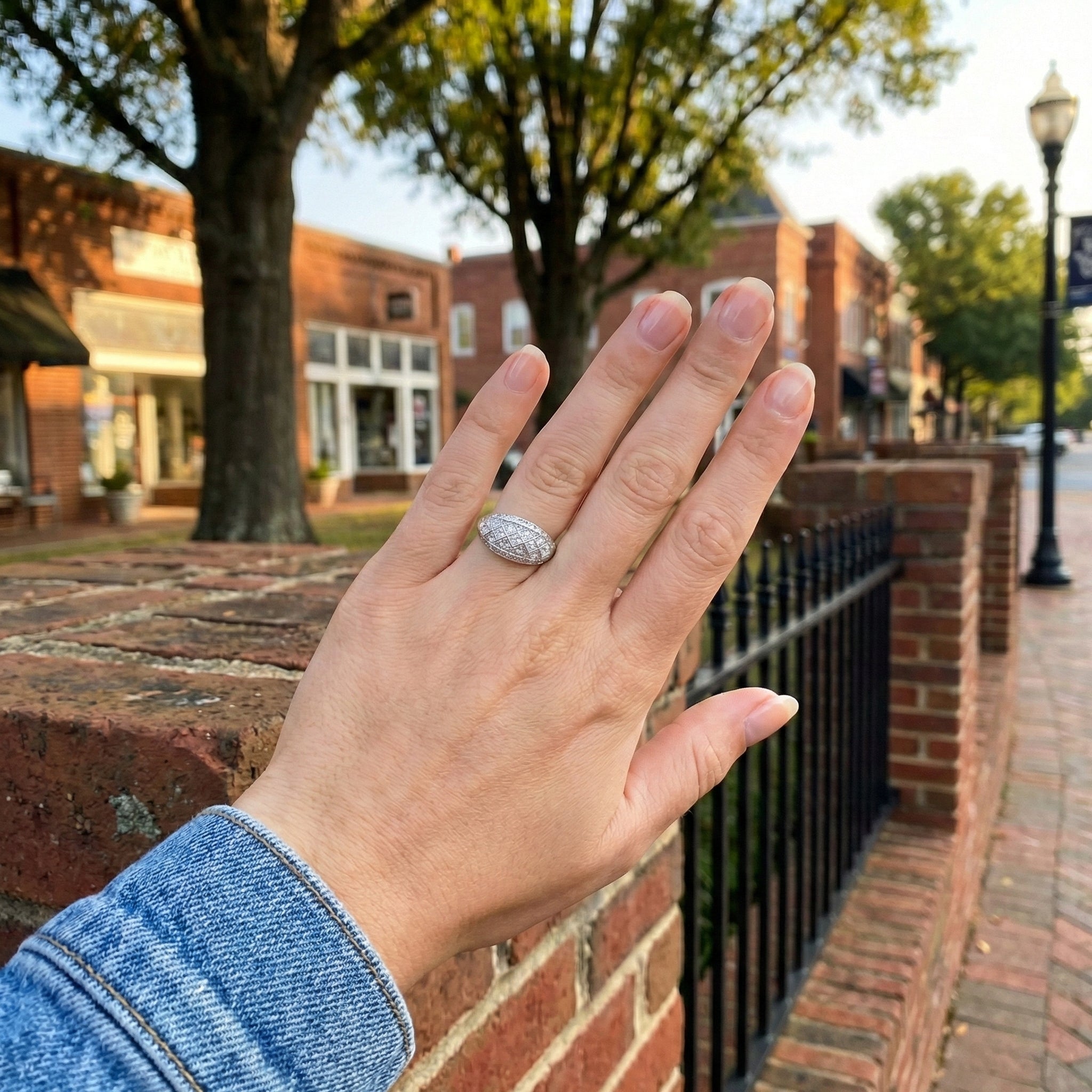 Princess & Round Diamond Band Ring | 14K White Gold | Geometric Pavé Design | Diamond Fashion Ring - Brownee Jewelers