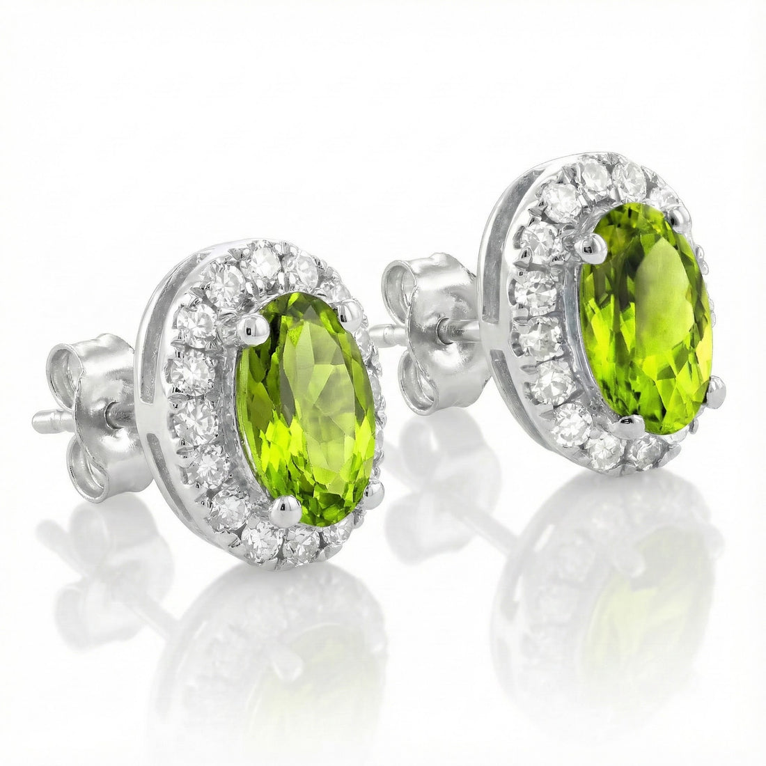 Peridot & Diamond Halo Stud Earrings, 0.13 ctw