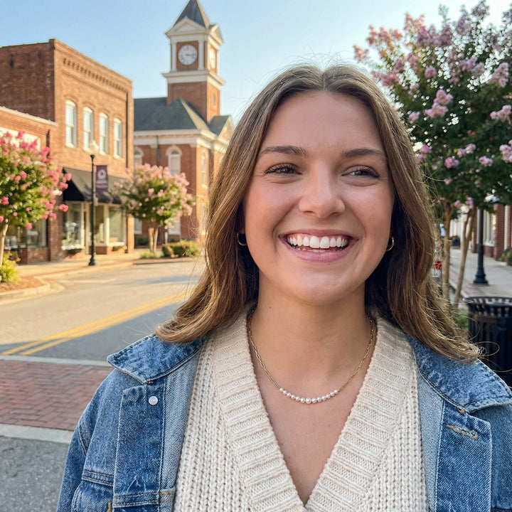 Cultured Pearl Paperclip Link Necklace | 14K Yellow Gold | Modern Pearl Chain Necklace - Brownee Jewelers