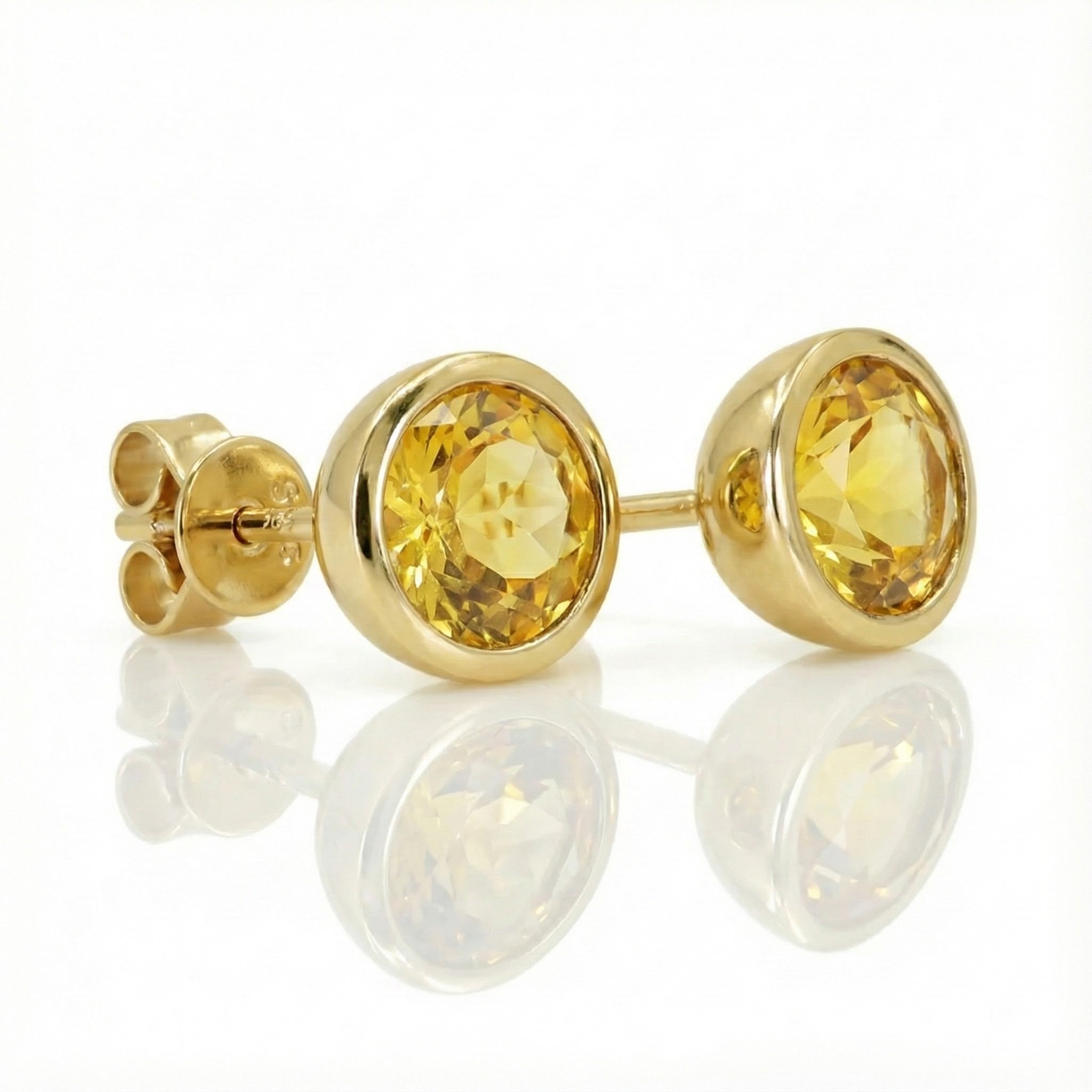 Madison L | Round Citrine Bezel Stud Earrings | 14K Yellow Gold | Gemstone Stud Earrings - Brownee Jewelers