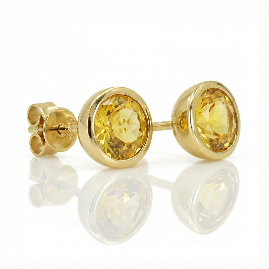 Madison L | Round Citrine Bezel Stud Earrings | 14K Yellow Gold | Gemstone Stud Earrings - Brownee Jewelers
