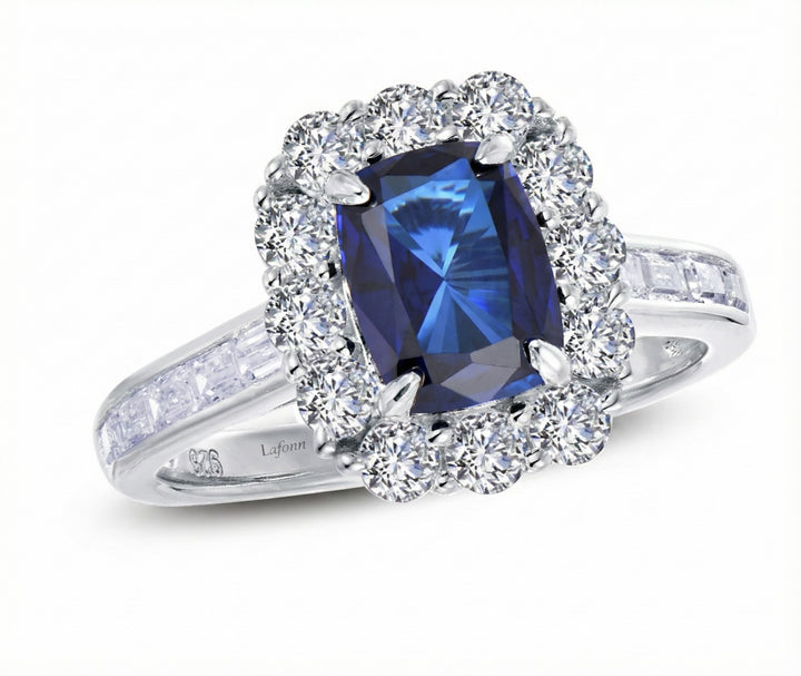 Lafonn Cushion-Cut Sapphire Halo Engagement Ring