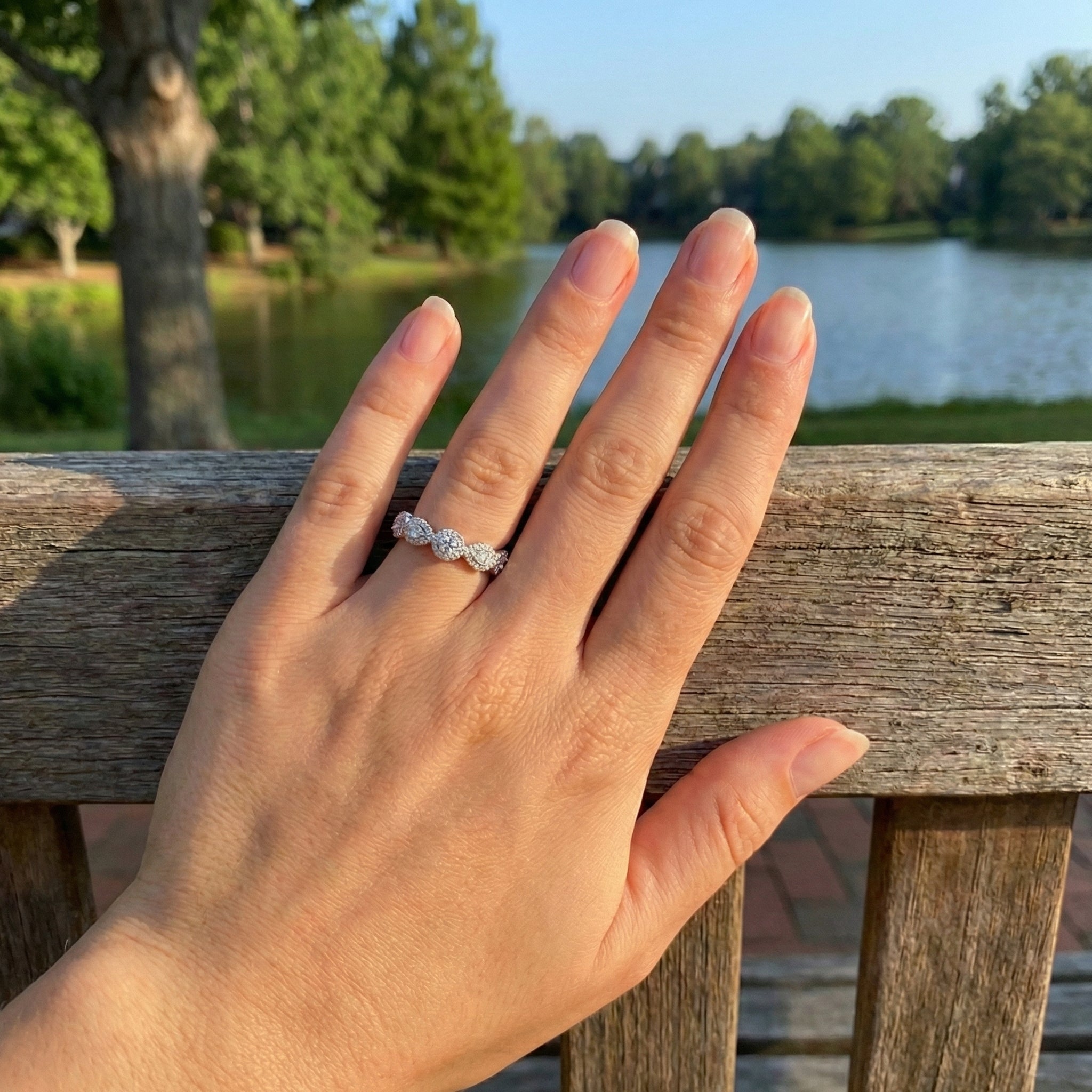 Diamond Pear & Round Ring | 14K White Gold | Pavé Diamonds | Fashion Band - Brownee Jewelers