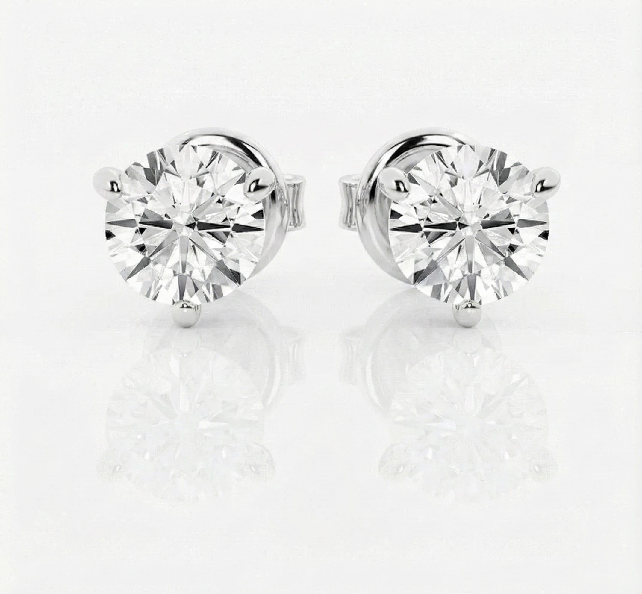 14K White Gold 1.50ctw Lab-Grown Diamond Stud Earrings (3-Prong Martini)