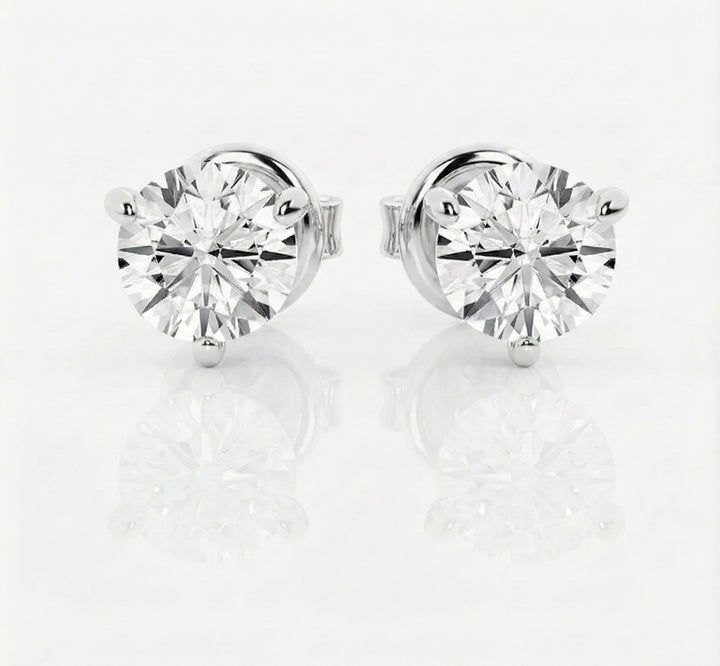 14K White Gold 1.50ctw Lab-Grown Diamond Stud Earrings (3-Prong Martini)