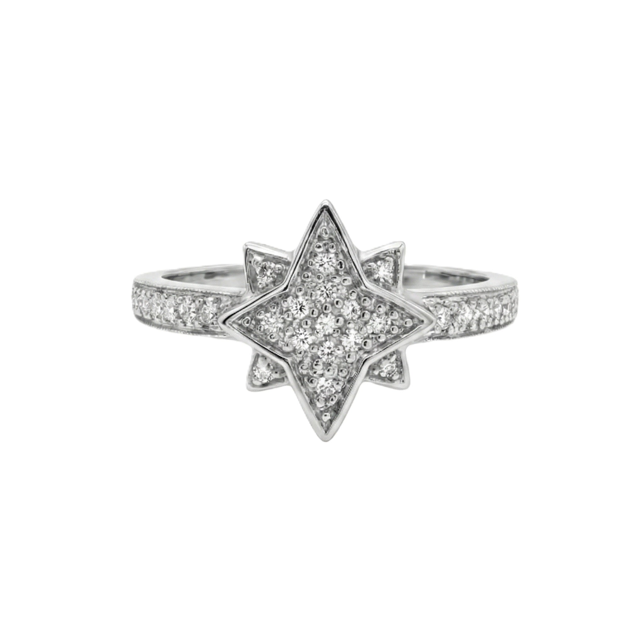 Diamond Star Cluster Ring | 14K White Gold | Round Brilliant Diamonds | Celestial Statement Design - Brownee Jewelers