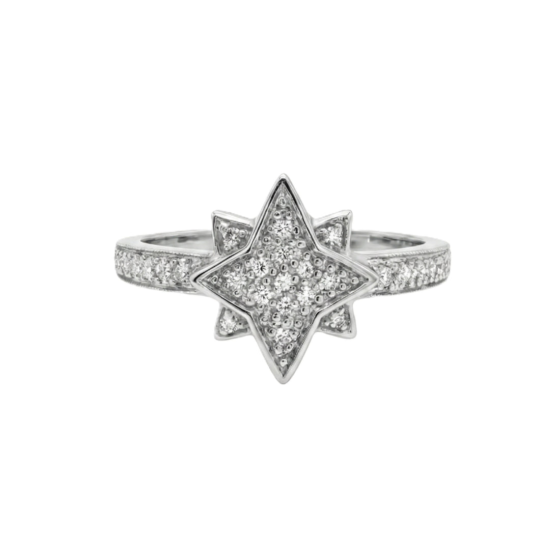 Diamond Star Cluster Ring | 14K White Gold | Round Brilliant Diamonds | Celestial Statement Design - Brownee Jewelers