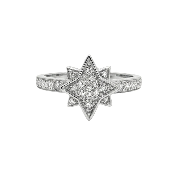 Diamond Star Cluster Ring | 14K White Gold | Round Brilliant Diamonds | Celestial Statement Design - Brownee Jewelers