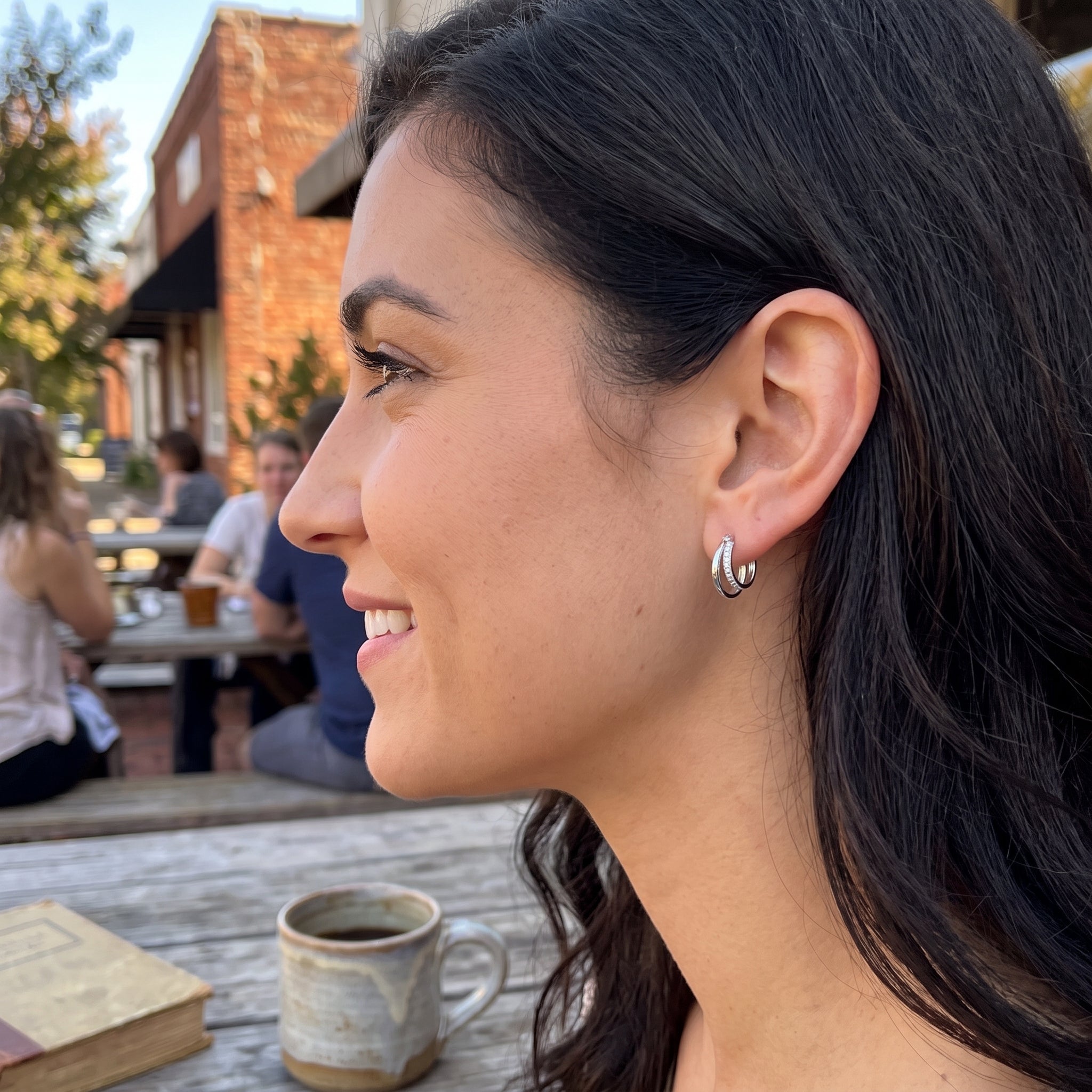 Sterling Silver DiamondLite Cubic Zirconia Double Hoop Earrings