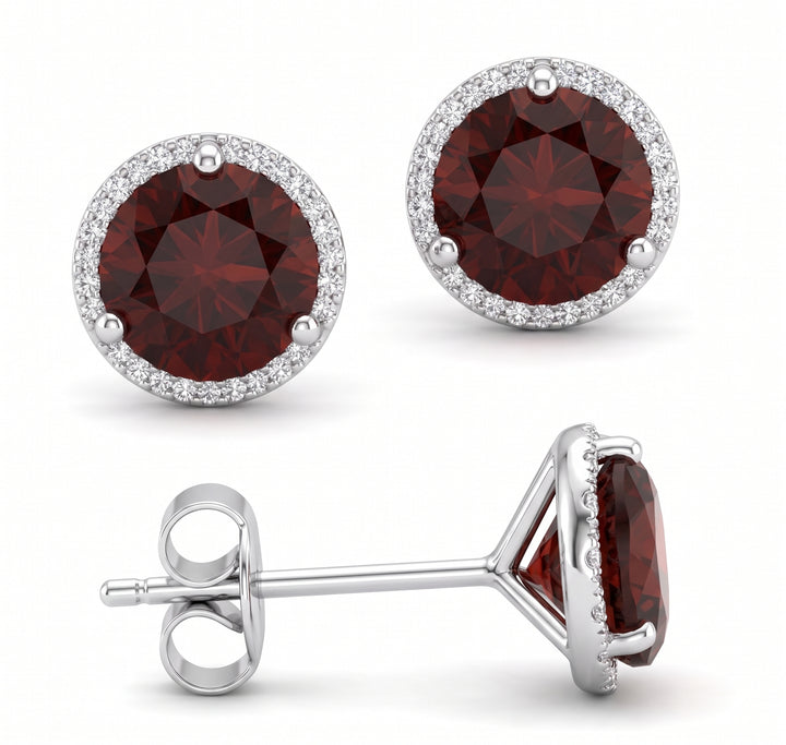 14KW RD GARNET RD DIA ERS - Brownee Jewelers