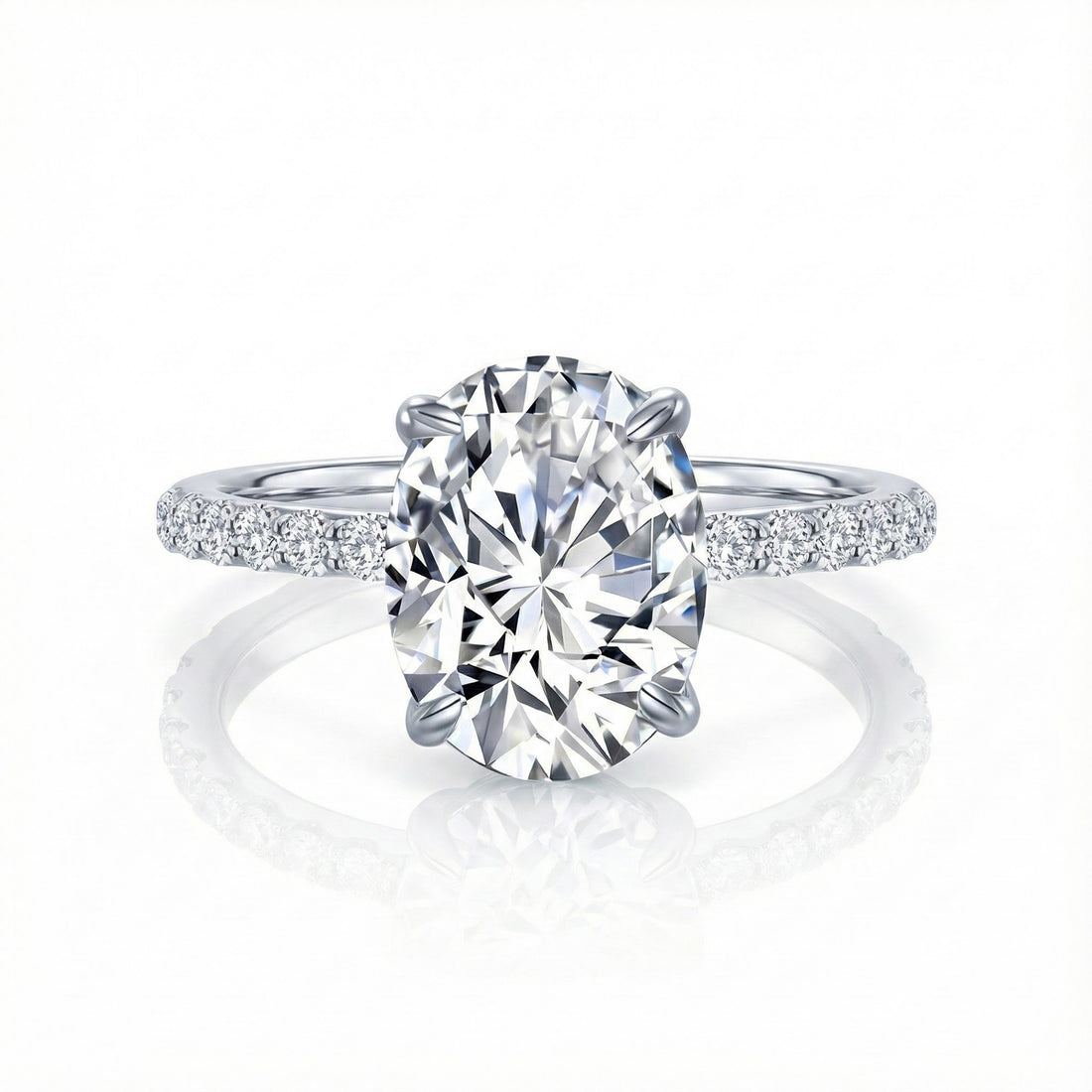 Oval CZ Solitaire Ring with Pavé Band | Sterling Silver - Brownee Jewelers