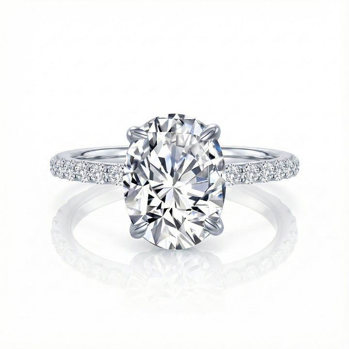 Oval CZ Solitaire Ring with Pavé Band | Sterling Silver - Brownee Jewelers