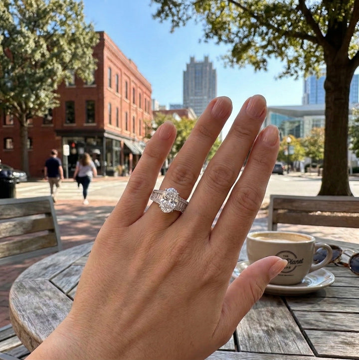 Oval Lab-Grown Diamond Engagement Ring | 14K White Gold | Diamond | Pavé - Brownee Jewelers