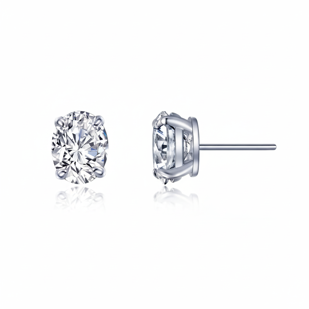 4 CTW Oval Solitaire Stud Earrings A timeless classic. These oval solitaire stud earrings are claw-set with Lafonn's signature Lassaire simulated diamonds in sterling silver bonded with platinum.