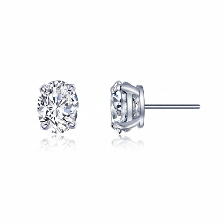 4 CTW Oval Solitaire Stud Earrings A timeless classic. These oval solitaire stud earrings are claw-set with Lafonn's signature Lassaire simulated diamonds in sterling silver bonded with platinum.