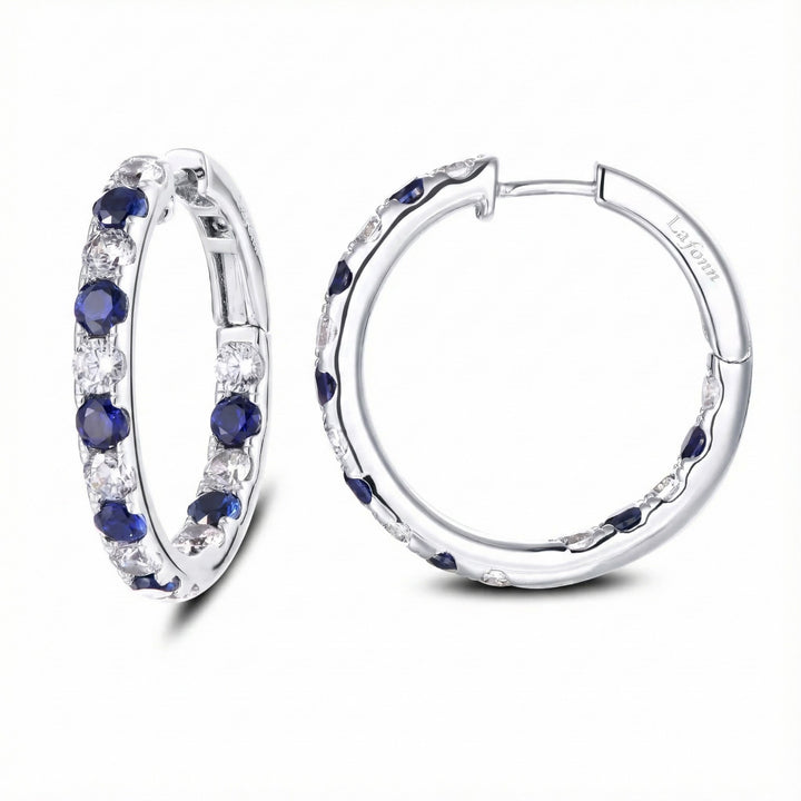Sapphire & CZ Hoop Earrings | Sterling Silver | 3.52 ctw - Brownee Jewelers