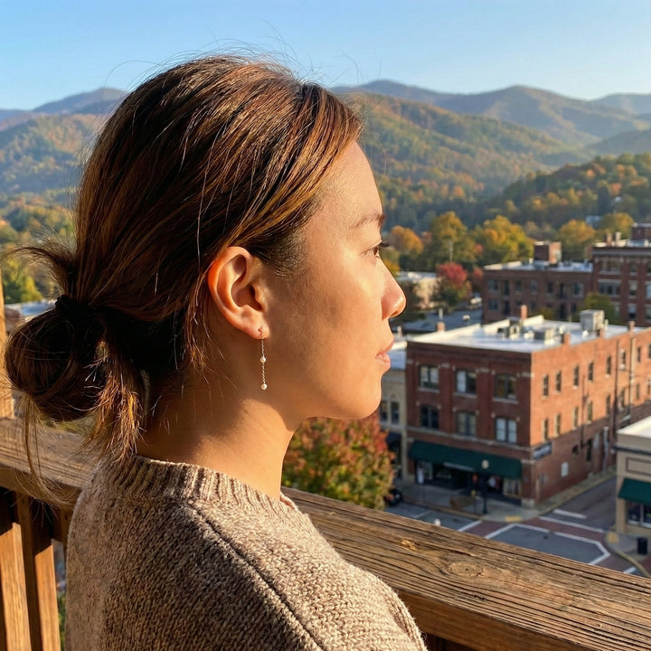 Cultured Pearl Sparkle Chain Drop Earrings | 14K Yellow Gold | Station Pearl Earrings - Brownee Jewelers