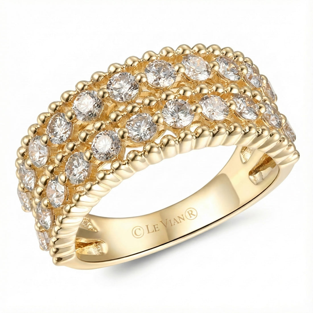 Le Vian® Nude Diamond Ring in 14K Honey Gold™ Make a radiant statement with this signature Le Vian® ring, showcasing 1 3/8 cts. of luminous Nude Diamonds™ arranged in a richly textured, multi-row design