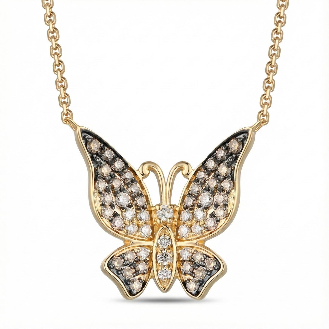 Le Vian Ombre® 14K Honey Gold™ Adjustable Butterfly Necklace with Chocolate Ombré® Diamonds This enchanting Le Vian Ombre® butterfly necklace blends warm sparkle with whimsical elegance
