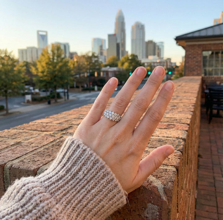 1.10 ctw Round Diamond Three-Row Band | 14K White Gold | Diamond Fashion Ring - Brownee Jewelers