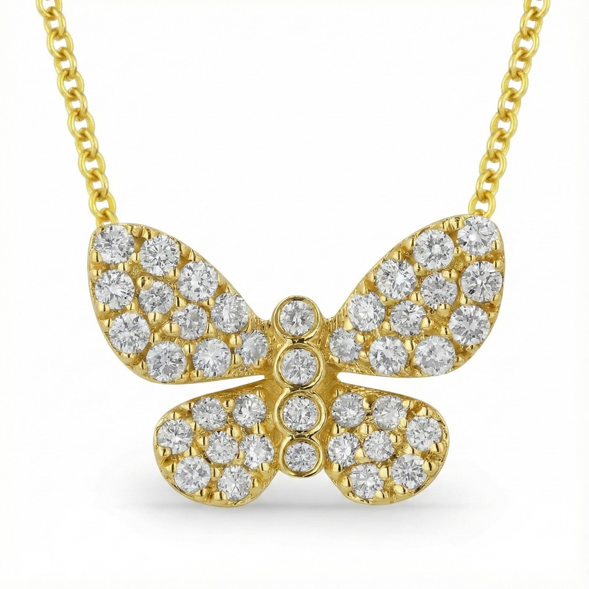 Madison L | Diamond Butterfly Pendant Necklace | 14K Yellow Gold | Pavé Round Diamonds | Nature-Inspired - Brownee Jewelers
