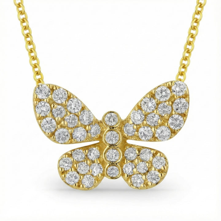 Madison L | Diamond Butterfly Pendant Necklace | 14K Yellow Gold | Pavé Round Diamonds | Nature-Inspired - Brownee Jewelers