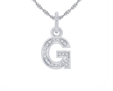 Silver Diamond Block “G” Initial Pendant – 1/10 CTW