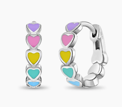 ENAMELED MULTI COLOR HEART HOOP EARRINGS