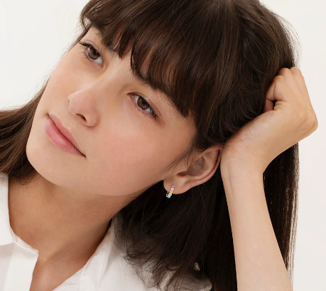 ENAMELED MULTI COLOR HEART HOOP EARRINGS